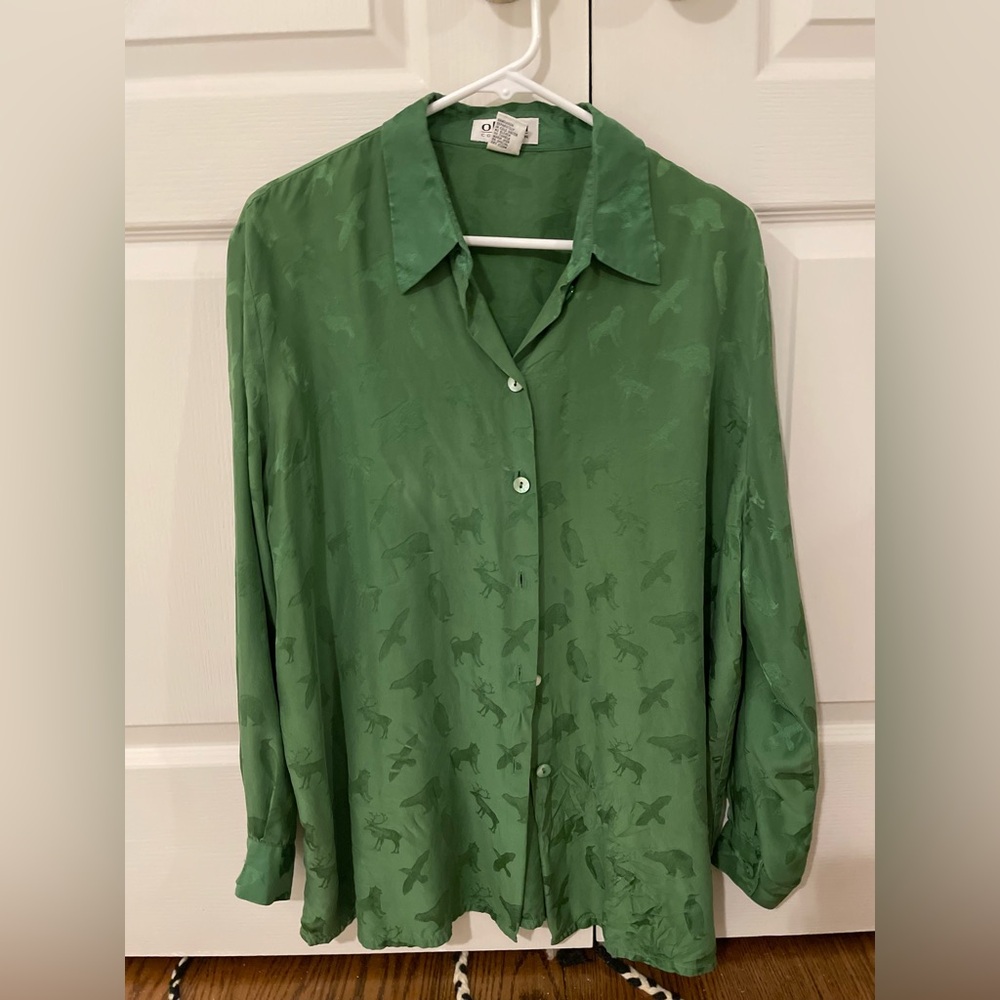 Vintage silk Green Button-Up Shirt